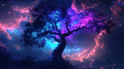 Wall Mural - Mystical Tree Under a Starry Sky