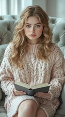 Wall Mural - A woman sitting in a chair reading a book