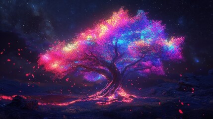 Poster - Glowing Tree in a Night Sky