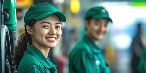 Two gas station employees. AI generative.