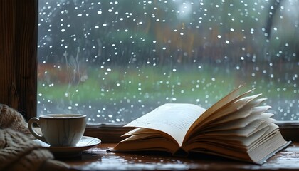 Cozy Coffee Moments with a Book by a Rainy Window