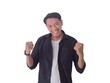 © Rmd17 - Excited young handsome Asian man celebrating success with raised fists isolated on white background