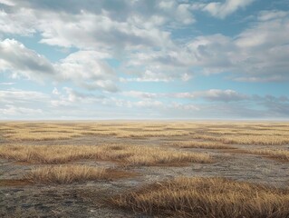 Sticker - Golden Grass Field Under a Blue Sky - Landscape Photography