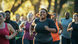 © Sasint - A diverse group of people, including plus-sized individuals, participating in a community run, promoting health and fitness for everyone