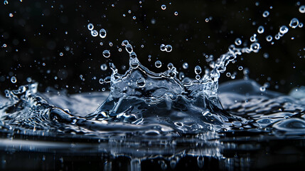 Water splash on black backdrop with realistic details and high contrast