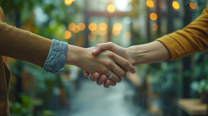 handshake between two businesswomen in the plant