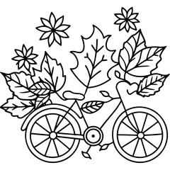 Wall Mural - autumn flowers with cycle outline coloring book page line art drawing