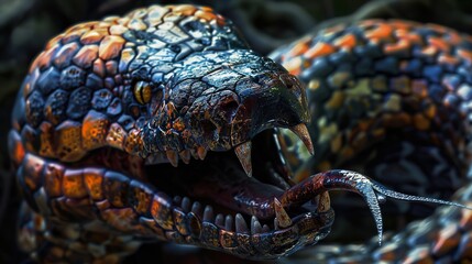 Close Up of a Snake's Head with Fangs