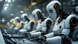 © sujitea - A group of robots working alongside humans in an advanced manufacturing facility.