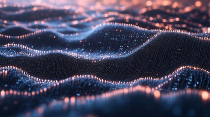 Yellow wave technology connection dot and line wire farm data digital connection