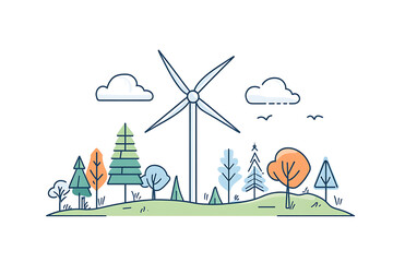 Simple vector illustration of a wind turbine in flat art style, ideal for eco-friendly designs and renewable energy concepts.
