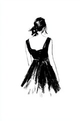 Wall Mural - An illustration for invitations, greeting cards, web pages, and prints depicting a stylish young woman wearing a black dress in a grunge-like style.