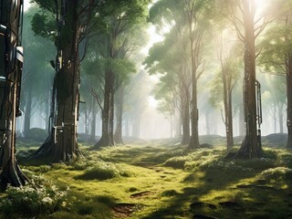 Wall Mural - misty morning in the forest