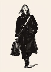 Illustration for textile, greeting cards, websites, and posters. Fashion model sketch. Grunge fashion illustration.