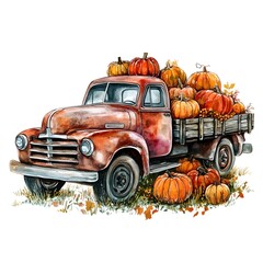 Wall Mural - Vintage Truck with Autumn Pumpkins