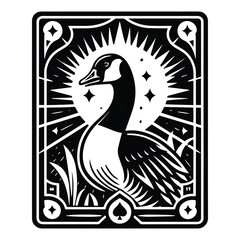 Goose bird in Tarot card black and white silhouette illustration