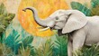 © starush - A painting of an elephant standing in front of a tropical jungle, AI