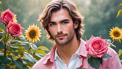 Wall Mural - Close up pictures of handsome mans with the beauty of nature in the background. man (37)