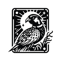 Sticker - Pheasant bird in Tarot card black and white silhouette illustration