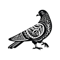 Wall Mural - Pigeon bird in bohemian black and white silhouette illustration