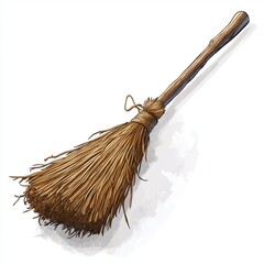 Broom. Realistic illustration of a broomstick for Halloween.