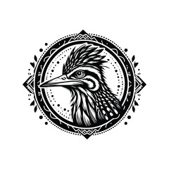 Sticker - Roadrunner bird in bohemian black and white silhouette illustration