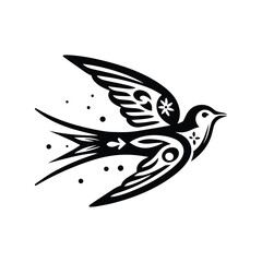 Wall Mural - Swallow bird in folk art black and white silhouette illustration