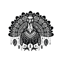 Sticker - Turkey bird in bohemian black and white silhouette illustration