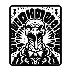 Sticker - Turkey bird in Tarot card black and white silhouette illustration