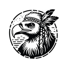 Sticker - Vulture bird in bohemian black and white silhouette illustration