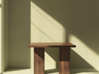 Poster - Minimalist Wooden Table with Sunlight.