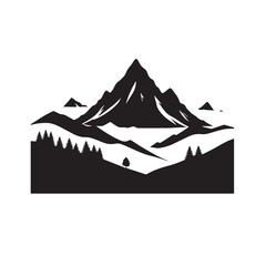 Mountain silhouette with tree. Mountain logo, icon vector design.