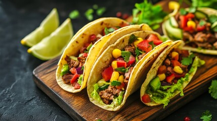 Healthy Simple Mexican tacos with meat and vegetables