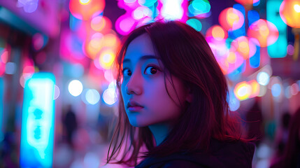 Canvas Print - Young Chinese Model Lantern Lit Alley