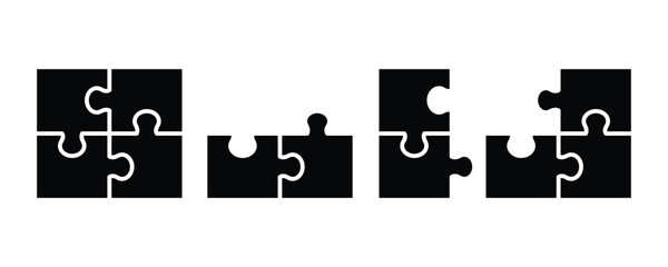 Simple pieces Puzzle black vector icon set. jigsaw puzzle pieces silhouette. Perfect jigsaw puzzle vector for concept illustrations, problem solving.