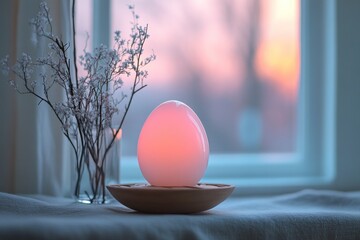 Wall Mural - Glowing Egg on Wooden Stand Near Window