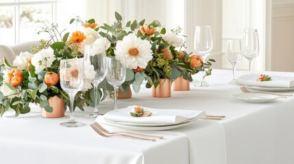 Thanksgiving table set with crisp white linens