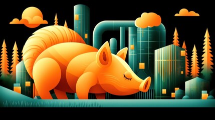 Wall Mural - Farm animals in a high-tech environment, smart sensors and monitors, flat design illustration