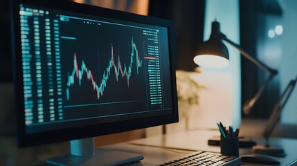 Poster - Close-up of a computer monitor displaying a stock market chart.