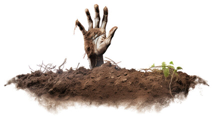 Poster - Dead hand soil white background electronics.