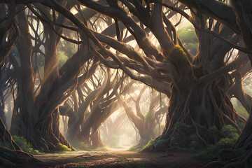 Canvas Print - illustration of a beautiful and large banyan tree