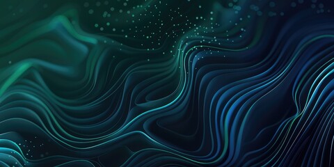 Abstract dark background with green and blue wavy lines. Background image of green and blue digital wave with dark blue background. Digital art for futuristic and modern design. Curve line. AIG51.