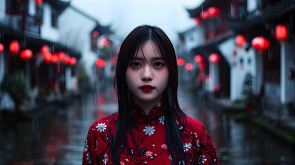 Canvas Print - Young Chinese Model Water Town 