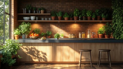 Wall Mural - Kitchen with Natural Light and Plants