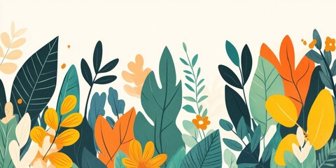 Canvas Print - Colorful Tropical Leaf Border Illustration.