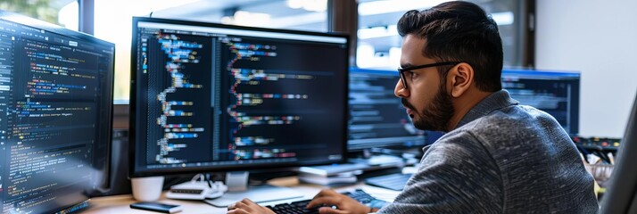 A software developer working diligently in an IT company