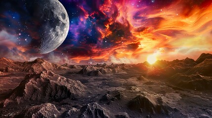 Wall Mural - Landscape_in_fantasy_alien_planet_with_flaming