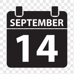 September 14 Calendar Icon. Calendar Icon with Transparent background. Flat style. Date, day and month. EPS 10.