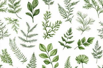 Wall Mural - Watercolor Green Leaves Pattern.