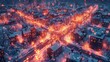 © Svitlana - Heatmap of a Christmas Eve snow-covered town, with warm colors highlighting the busiest streets and cooler tones in the quiet areas. 4K hyperrealistic photo.